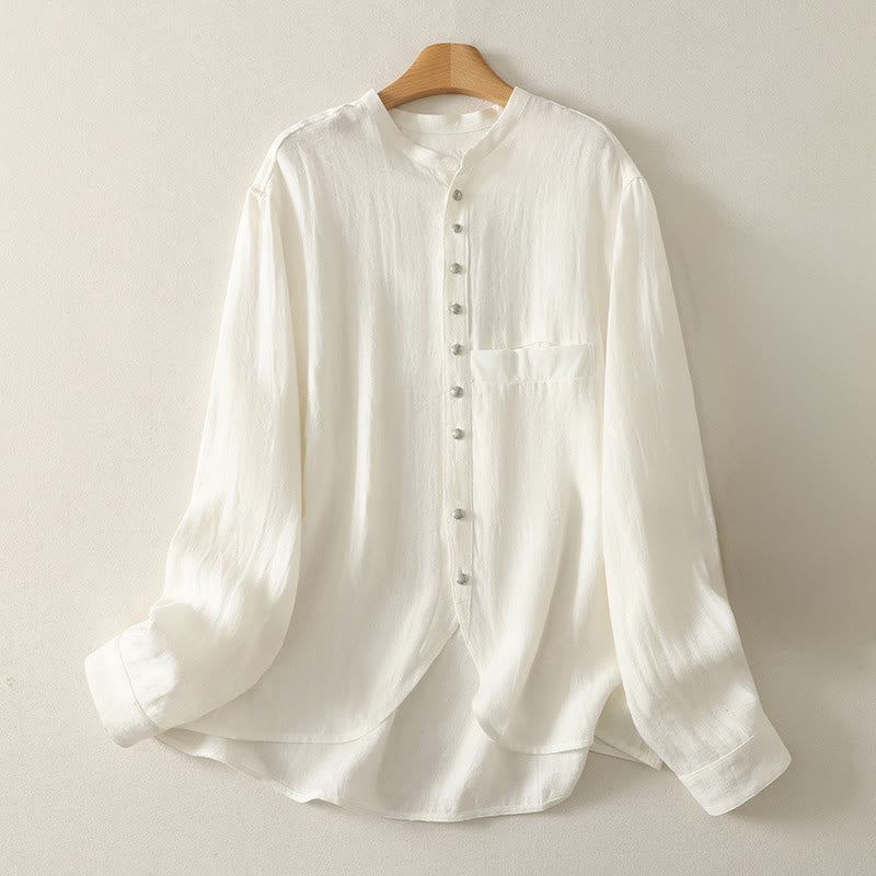 Buddha Stones Camicia da donna in cotone a maniche lunghe con scollo a V e tinta unita primaverile - Bianco - US8-10, UK/AU12-14, EU40-42 (2XL) - image 5