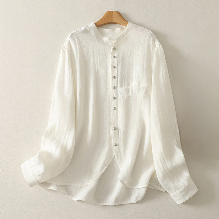 Buddha Stones Camicia da donna in cotone a maniche lunghe con scollo a V e tinta unita primaverile - Bianco - US8-10, UK/AU12-14, EU40-42 (2XL) - image 5