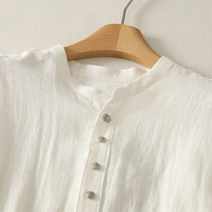 Buddha Stones Camicia da donna in cotone a maniche lunghe con scollo a V e tinta unita primaverile - image 7