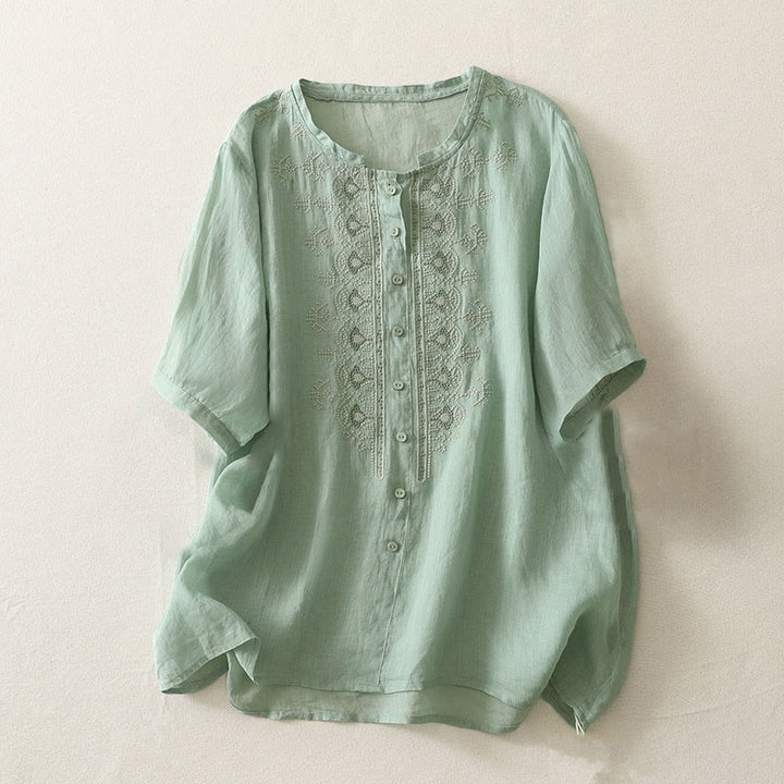 Buddha Stones Camicia da donna in poliestere con maniche corte e scollo rotondo con motivo floreale estivo - Acquamarina media - US12, UK/AU16, EU44 (2XL) - image 10