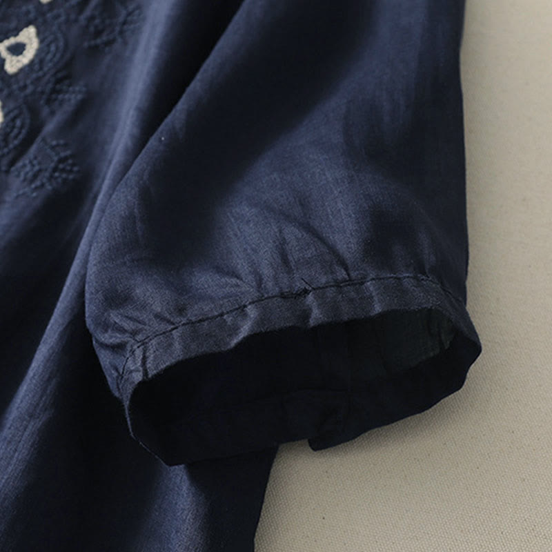 Buddha Stones Camicia da donna in poliestere con maniche corte e scollo rotondo con motivo floreale estivo - image 3