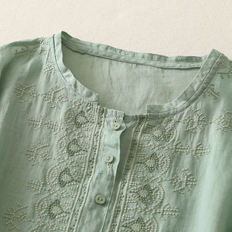 Buddha Stones Camicia da donna in poliestere con maniche corte e scollo rotondo con motivo floreale estivo - image 11