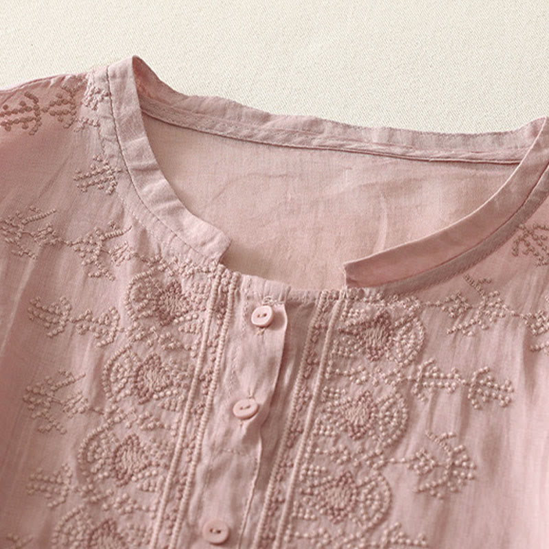 Buddha Stones Camicia da donna in poliestere con maniche corte e scollo rotondo con motivo floreale estivo - image 6