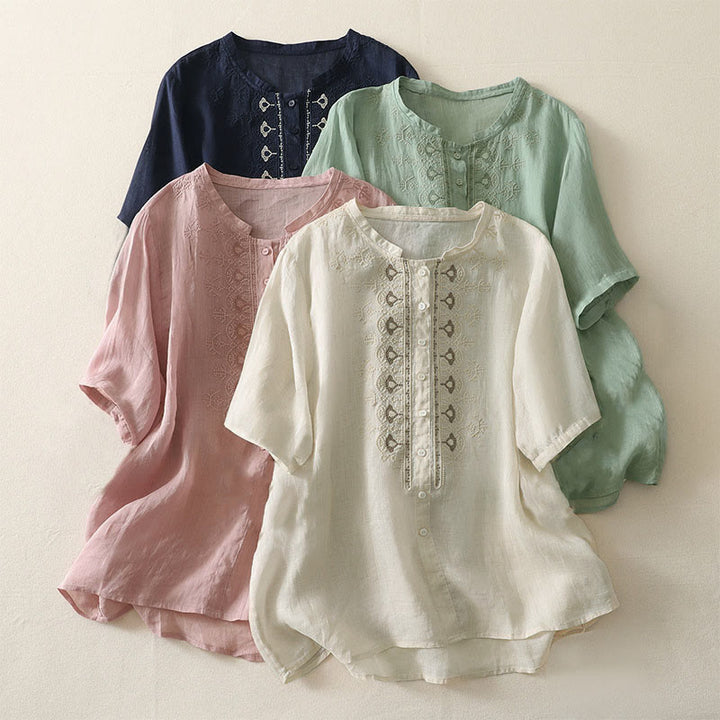 Buddha Stones Camicia da donna in poliestere con maniche corte e scollo rotondo con motivo floreale estivo - image 23