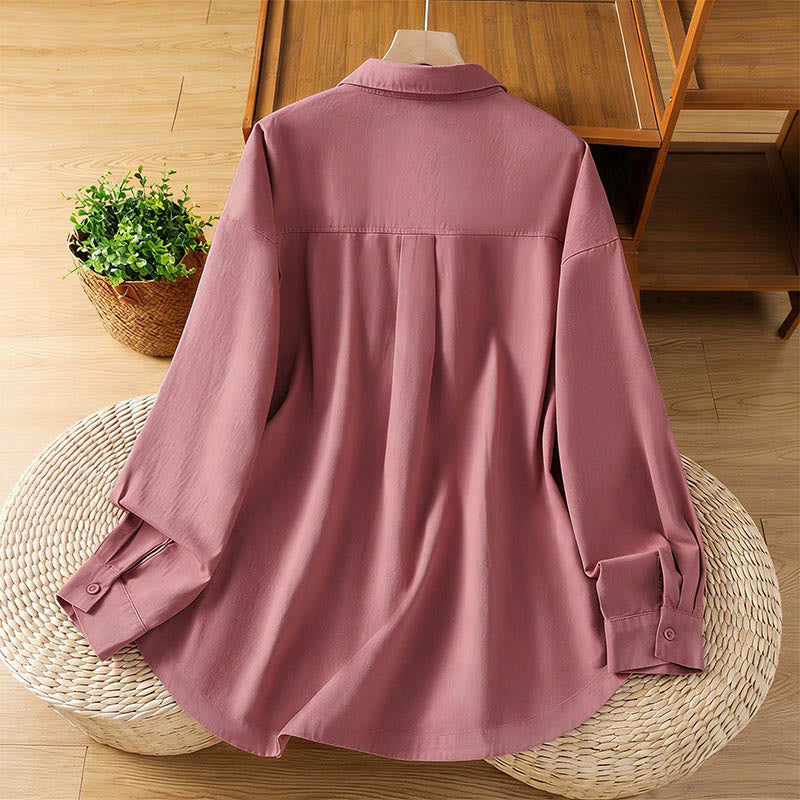 Buddha Stones Camicia da donna in cotone a maniche lunghe con risvolto semplice e tasche - image 1