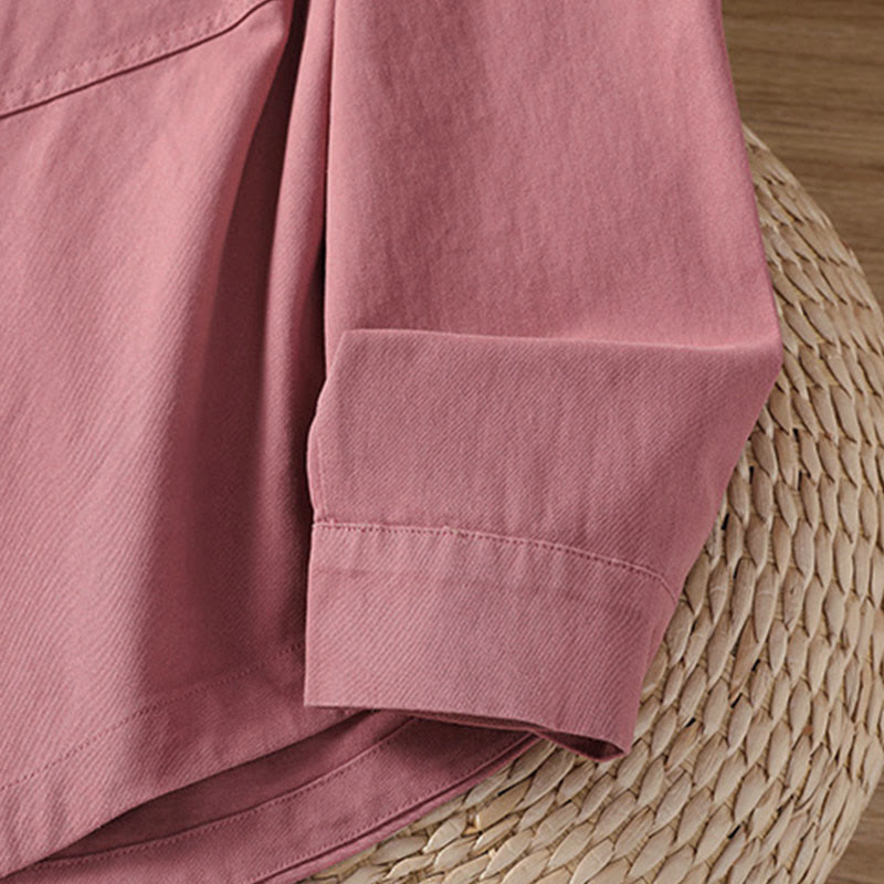 Buddha Stones Camicia da donna in cotone a maniche lunghe con risvolto semplice e tasche - image 6