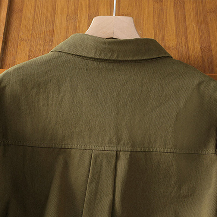Buddha Stones Camicia da donna in cotone a maniche lunghe con risvolto semplice e tasche - image 26