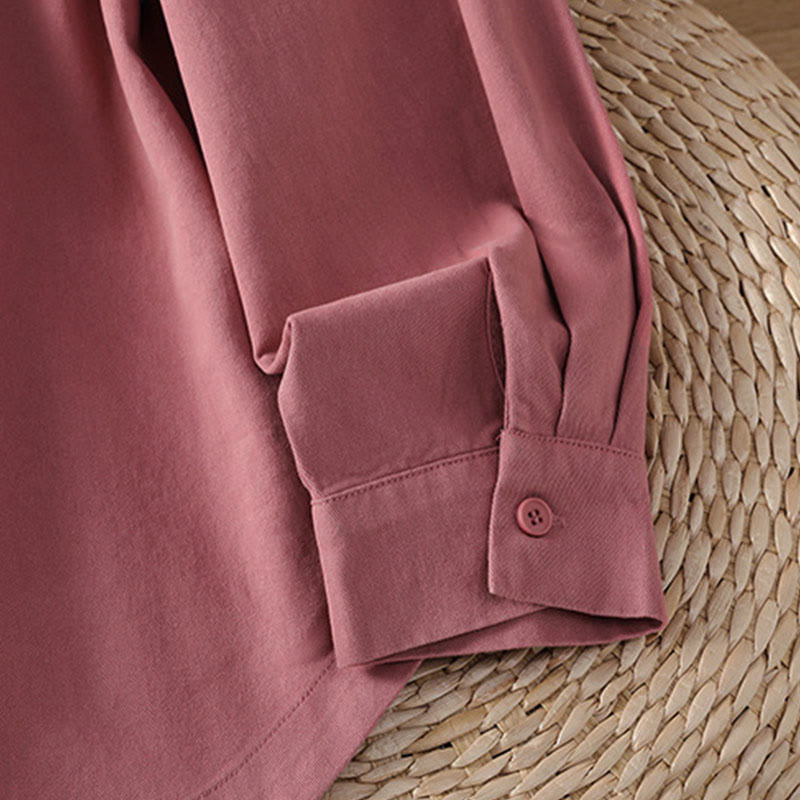 Buddha Stones Camicia da donna in cotone a maniche lunghe con risvolto semplice e tasche - image 5