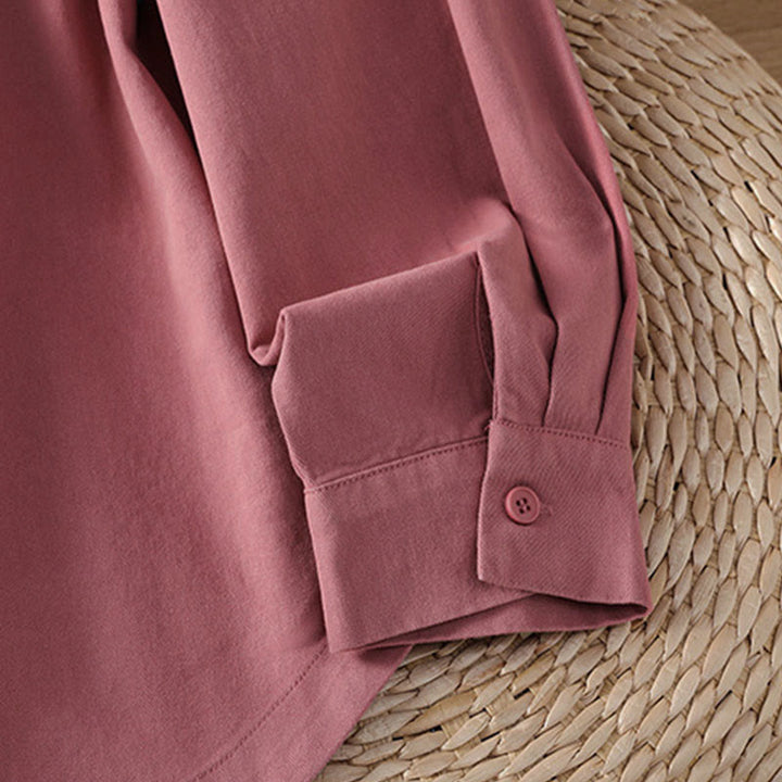 Buddha Stones Camicia da donna in cotone a maniche lunghe con risvolto semplice e tasche - image 5