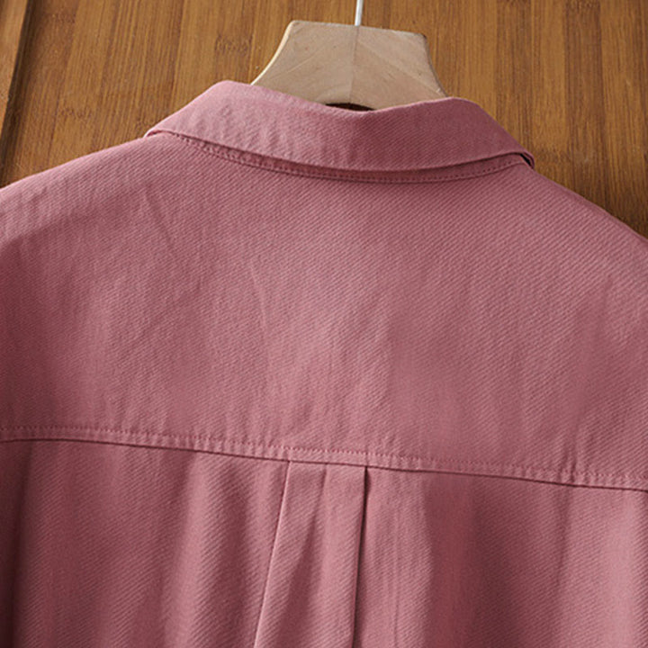 Buddha Stones Camicia da donna in cotone a maniche lunghe con risvolto semplice e tasche - image 8