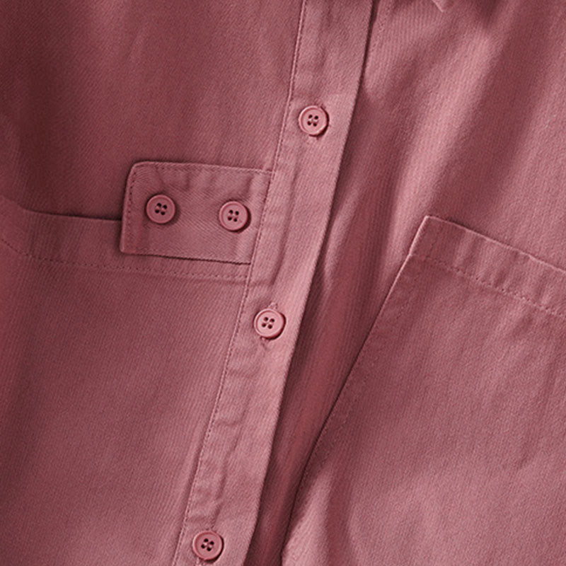 Buddha Stones Camicia da donna in cotone a maniche lunghe con risvolto semplice e tasche - image 4