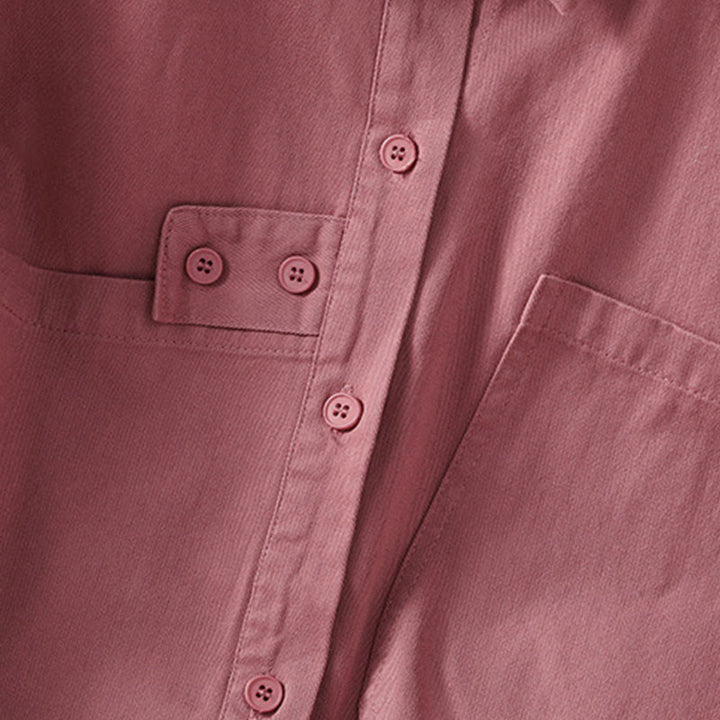 Buddha Stones Camicia da donna in cotone a maniche lunghe con risvolto semplice e tasche - image 4