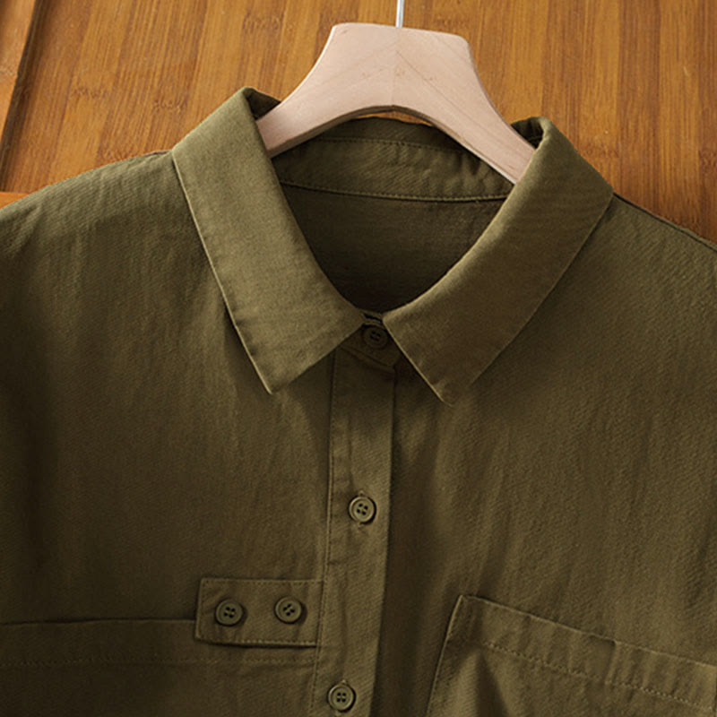 Buddha Stones Camicia da donna in cotone a maniche lunghe con risvolto semplice e tasche - image 20