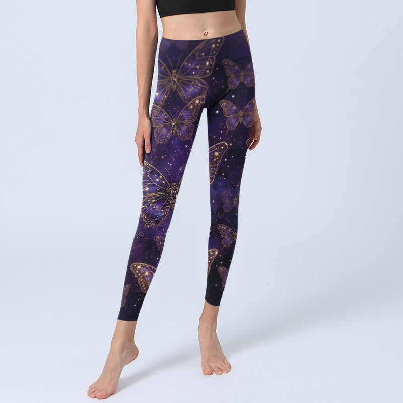 Buddha Stones Leggings da palestra con stampa a farfalla in stile romantico, pantaloni da yoga da donna - image 5
