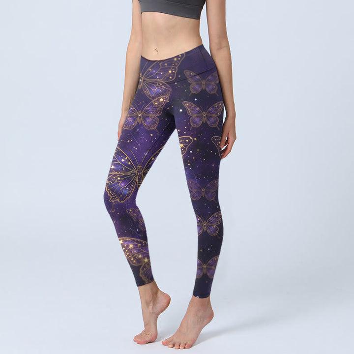 Buddha Stones Leggings da palestra con stampa a farfalla in stile romantico, pantaloni da yoga da donna - Indaco - US18, UK/AU22, EU50 (4XL) - image 0