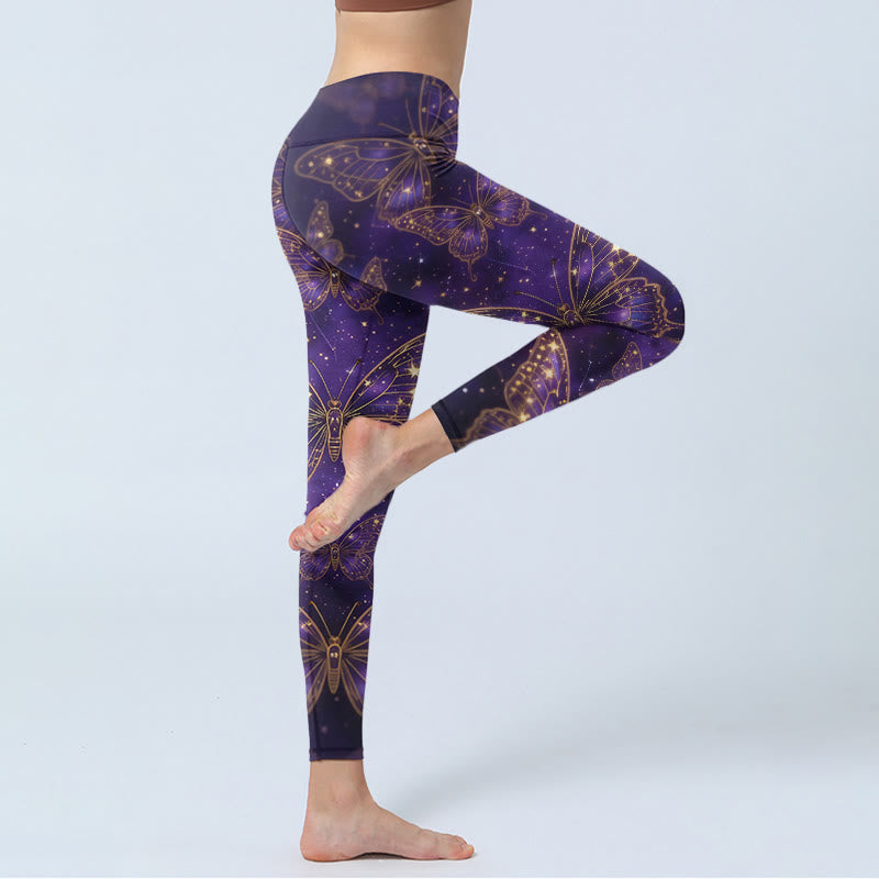 Buddha Stones Leggings da palestra con stampa a farfalla in stile romantico, pantaloni da yoga da donna - image 3