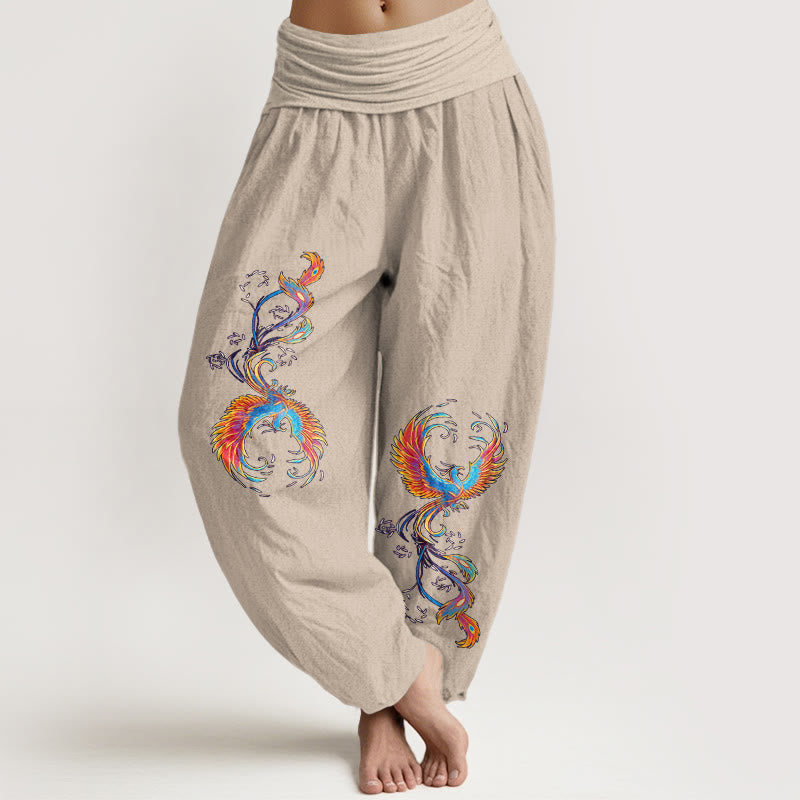 Buddha Stones Pantaloni harem da donna in puro cotone con elastico in vita e motivo fenice - Abbronzatura - US16, UK/AU20, EU48 (3XL) - image 11