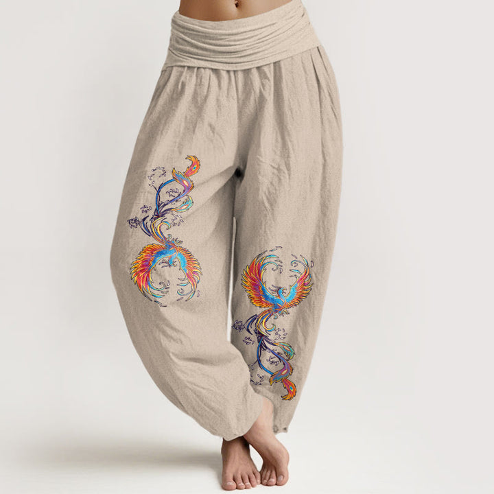 Buddha Stones Pantaloni harem da donna in puro cotone con elastico in vita e motivo fenice - Abbronzatura - US16, UK/AU20, EU48 (3XL) - image 11