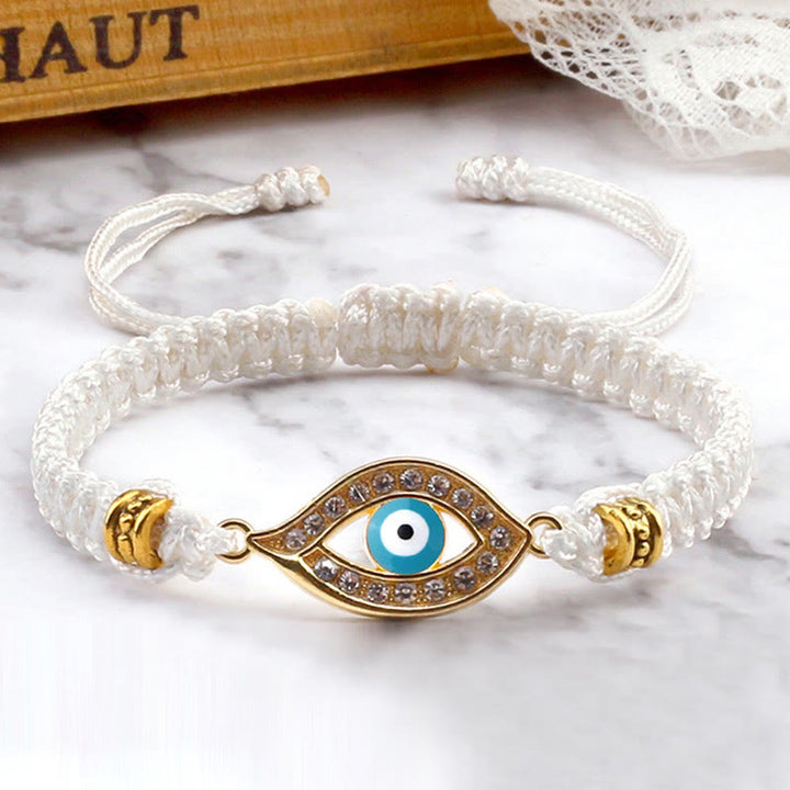 Braccialetto di corda Buddha Stones Evil Eye Keep Away Evil Spirits - Malocchio bianco azzurro - Bordo dorato - image 34