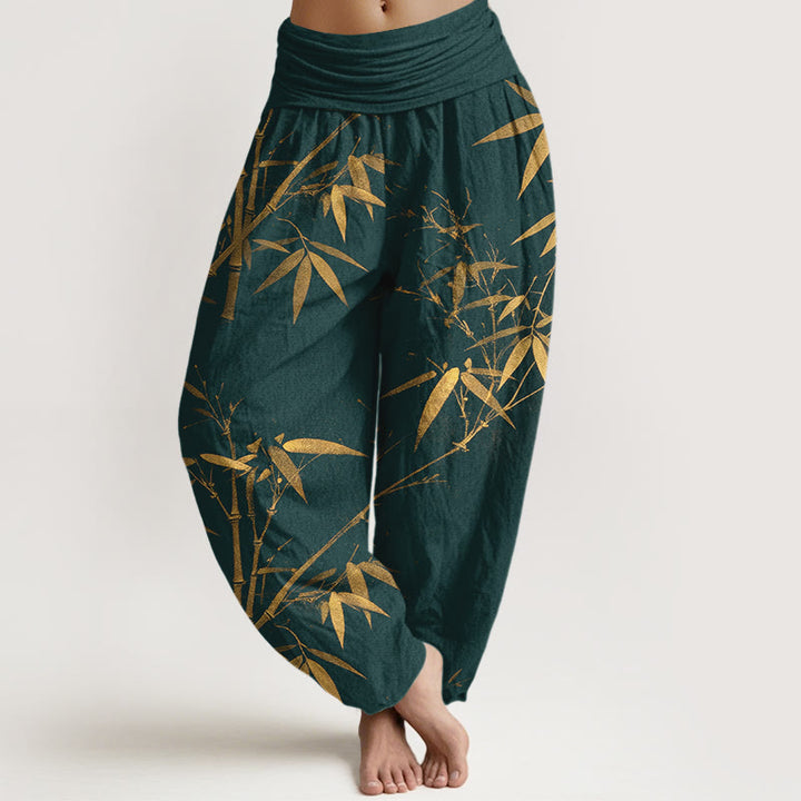 Buddha Stones Pantaloni harem da donna in puro cotone con elastico in vita e motivo classico in bambù - Verde acqua - US16, UK/AU20, EU48 (3XL) - image 0