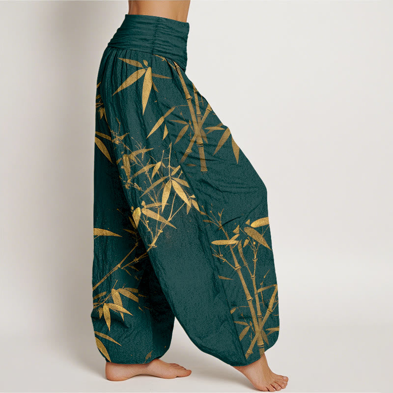 Buddha Stones Pantaloni harem da donna in puro cotone con elastico in vita e motivo classico in bambù - image 2