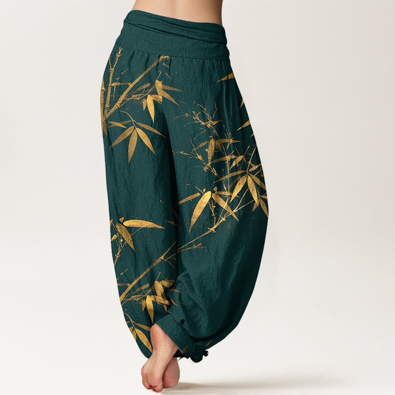 Buddha Stones Pantaloni harem da donna in puro cotone con elastico in vita e motivo classico in bambù - image 1