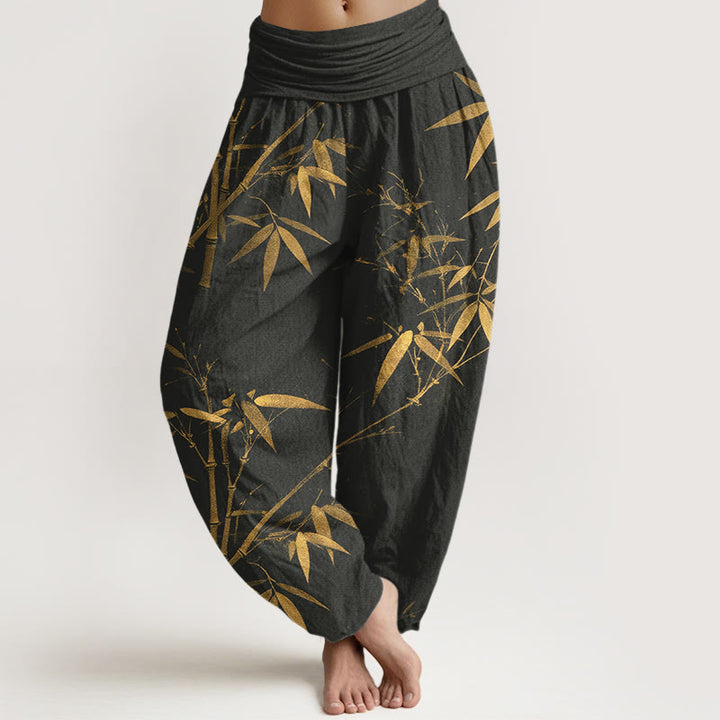 Buddha Stones Pantaloni harem da donna in puro cotone con elastico in vita e motivo classico in bambù - Nero - US16, UK/AU20, EU48 (3XL) - image 8