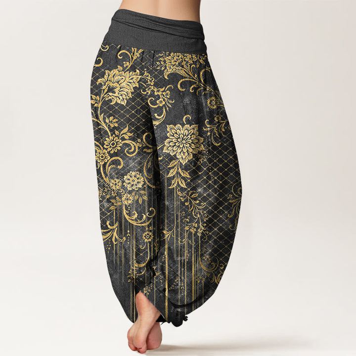 Buddha Stones Pantaloni harem da donna in puro cotone con elastico in vita e motivo classico a fiori e foglie - image 6