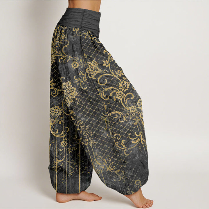 Buddha Stones Pantaloni harem da donna in puro cotone con elastico in vita e motivo classico a fiori e foglie - image 7