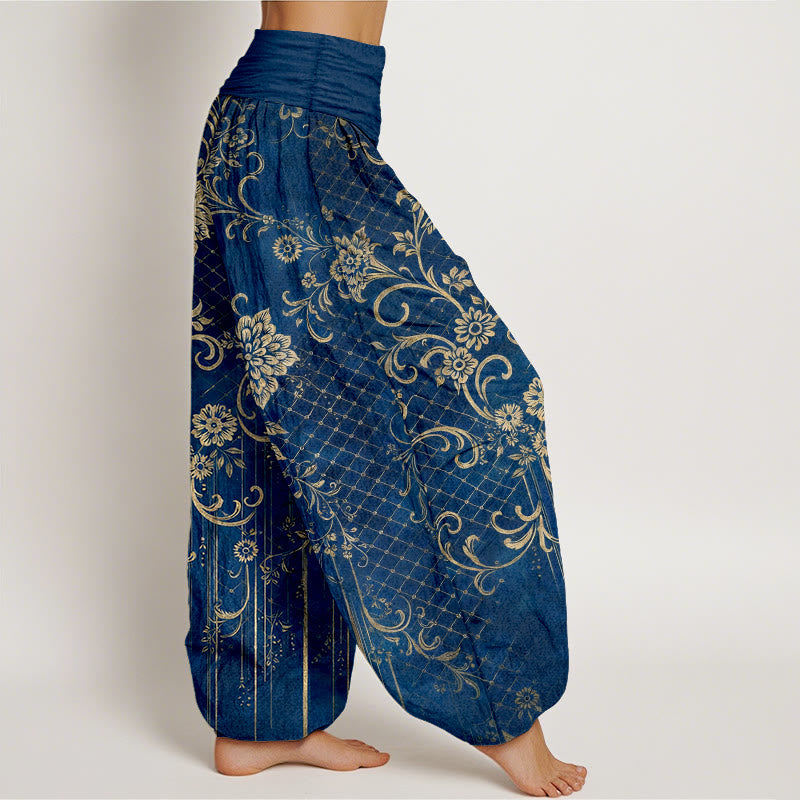 Buddha Stones Pantaloni harem da donna in puro cotone con elastico in vita e motivo classico a fiori e foglie - image 10