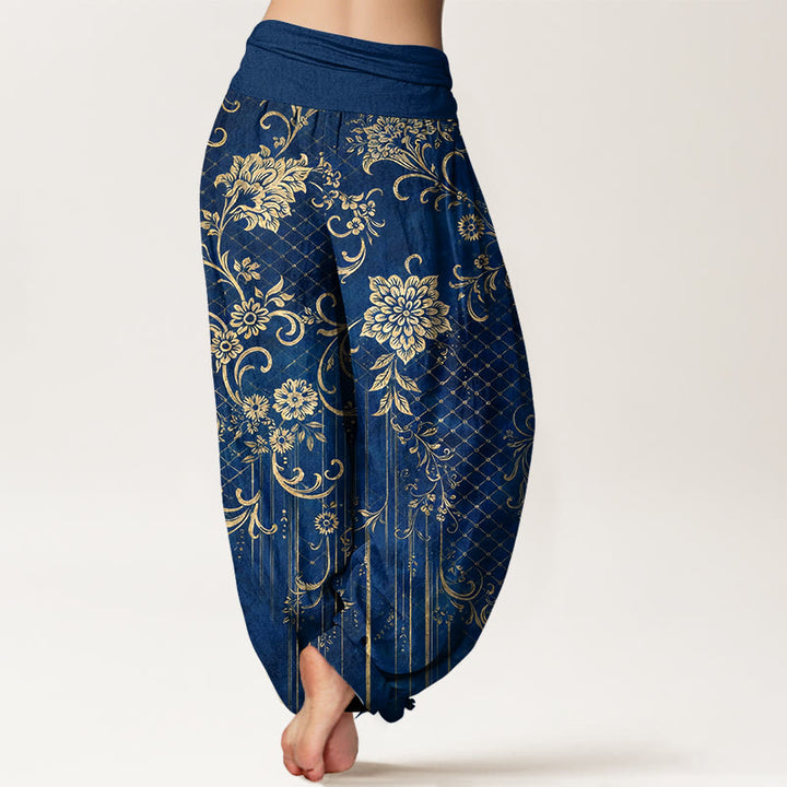 Buddha Stones Pantaloni harem da donna in puro cotone con elastico in vita e motivo classico a fiori e foglie - image 9