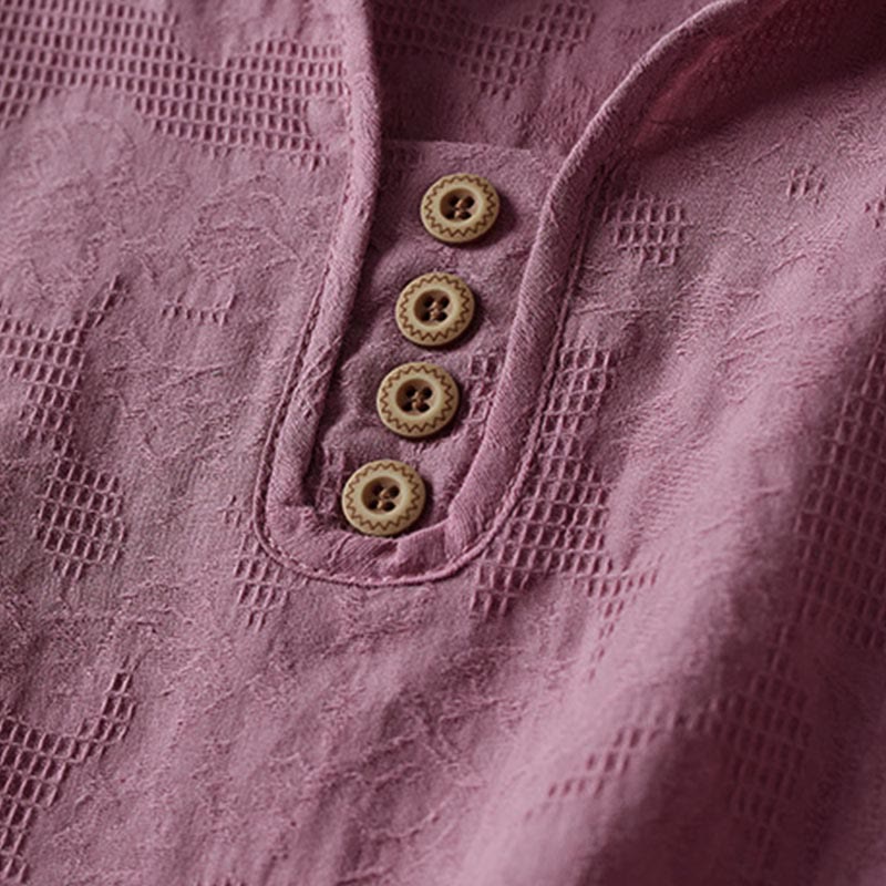 Buddha Stones T-shirt casual da donna in cotone con motivo floreale e risvolto - image 2