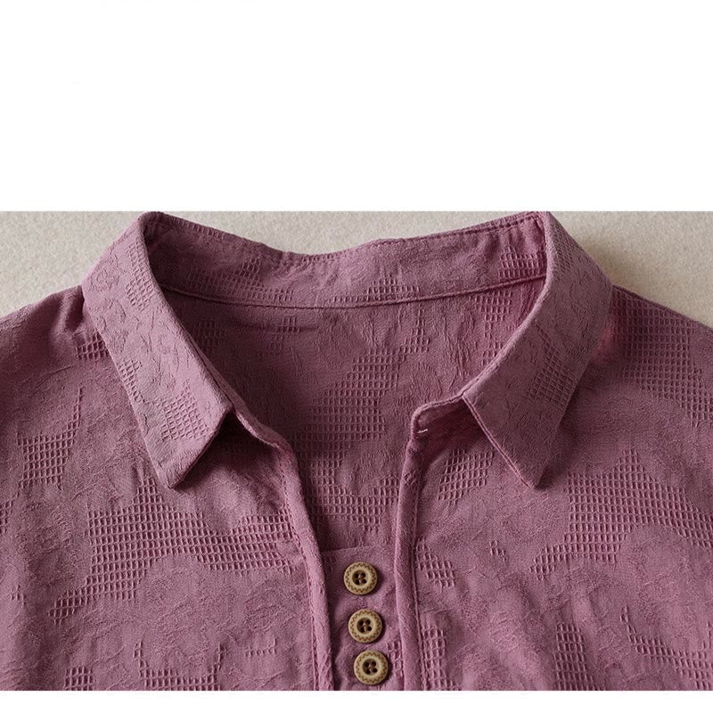 T-shirt da donna a maniche corte con colletto e motivo floreale casual Buddha Stones. - image 7