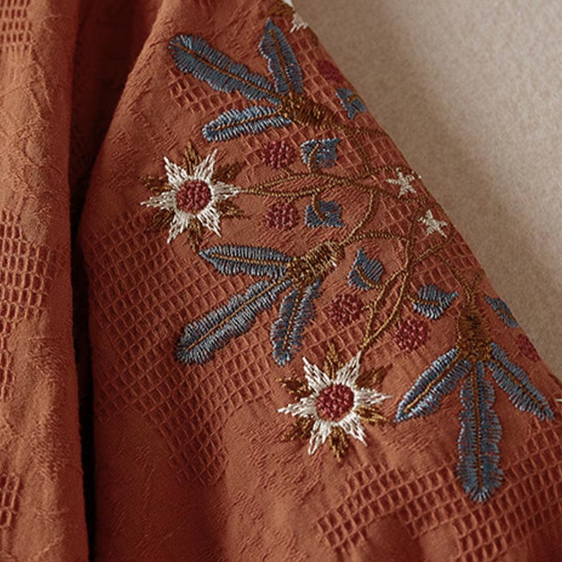 Buddha Stones T-shirt casual da donna in cotone con motivo floreale e risvolto - image 18