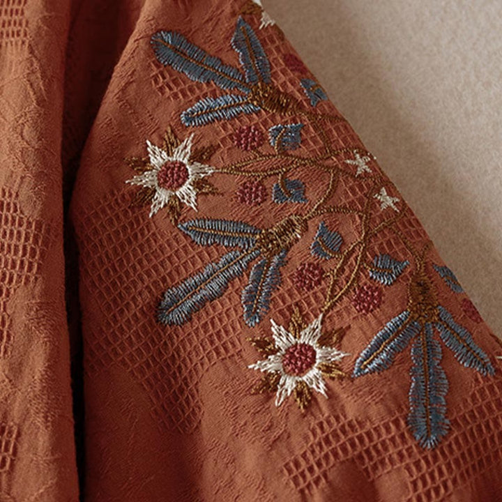 Buddha Stones T-shirt casual da donna in cotone con motivo floreale e risvolto - image 18