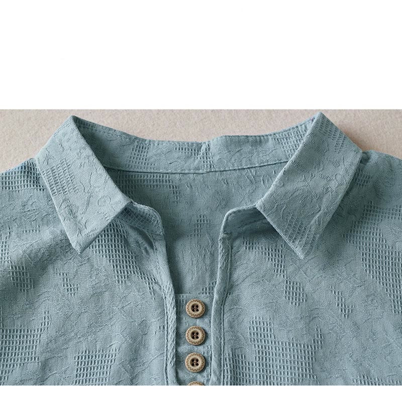 T-shirt da donna a maniche corte con colletto e motivo floreale casual Buddha Stones. - image 14