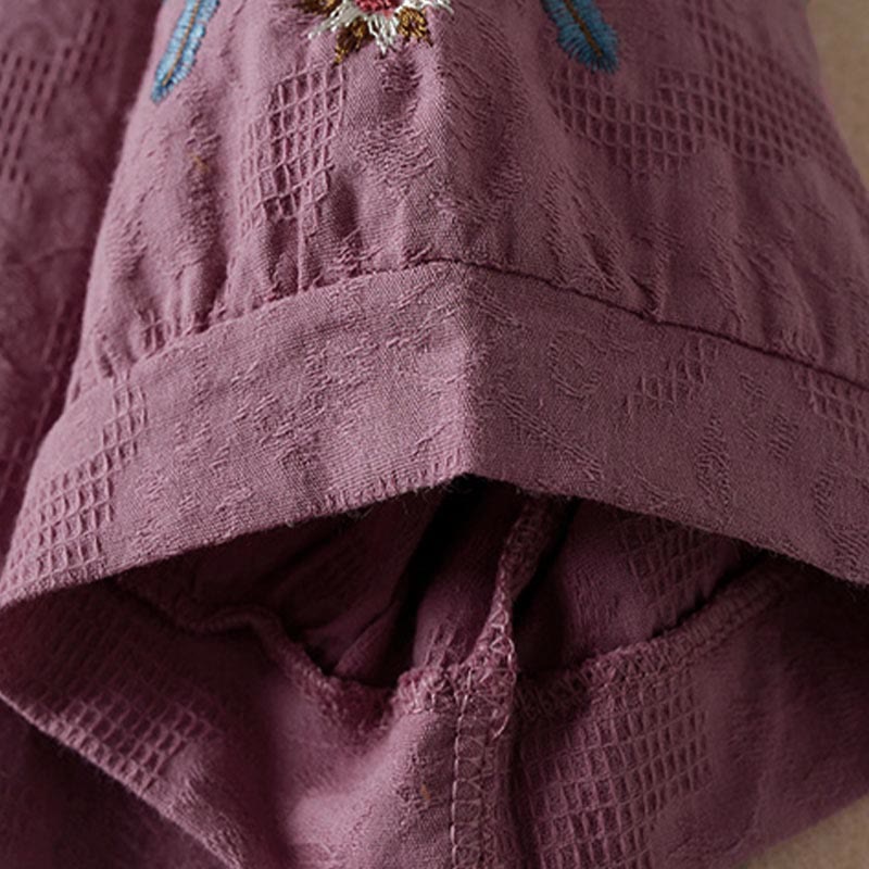 T-shirt da donna a maniche corte con colletto e motivo floreale casual Buddha Stones. - image 3
