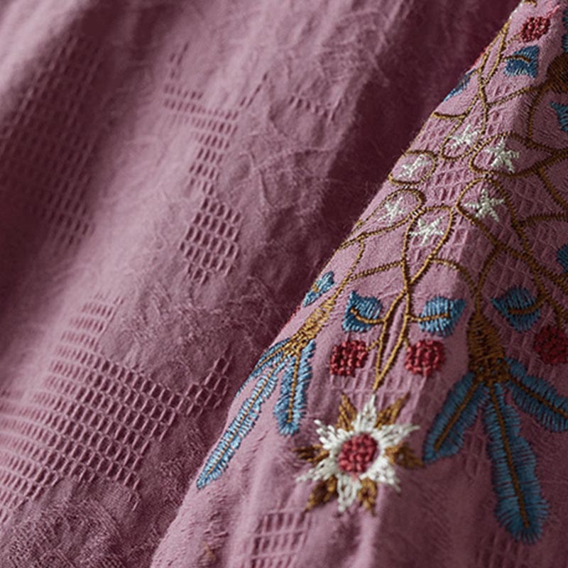 Buddha Stones T-shirt casual da donna in cotone con motivo floreale e risvolto - image 4