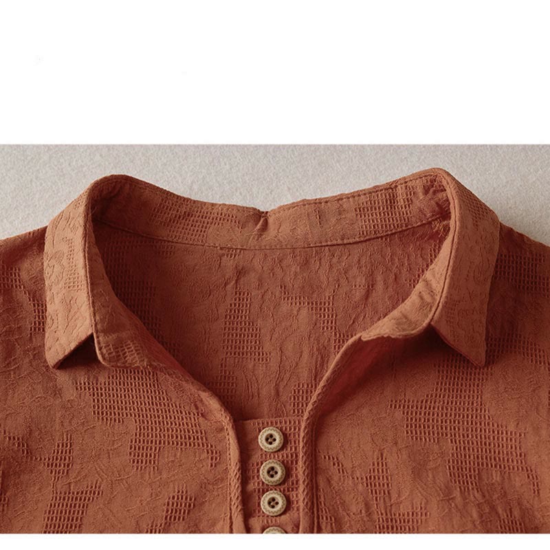 T-shirt da donna a maniche corte con colletto e motivo floreale casual Buddha Stones. - image 22