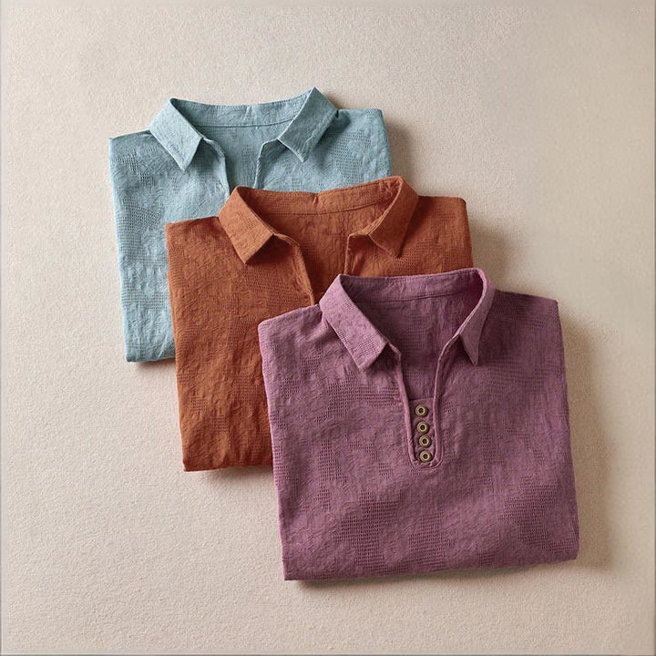 Buddha Stones T-shirt casual da donna in cotone con motivo floreale e risvolto - image 23