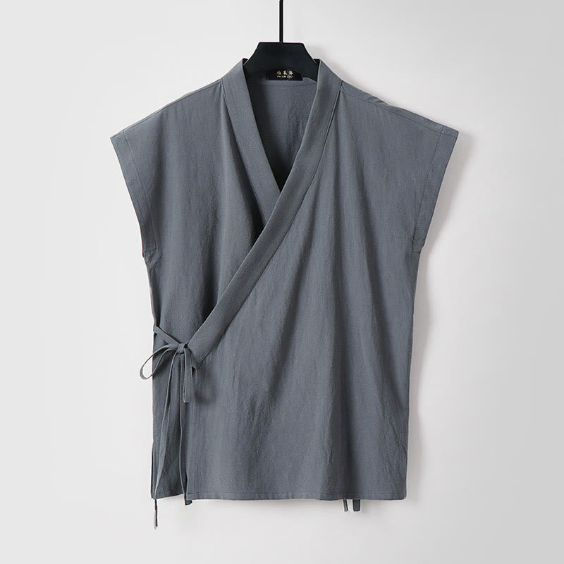 Buddha Stones Gilet estivo da uomo in cotone e lino, senza maniche, con scollo a V e tinta unita - Grigio - US/UK/AU56，EU66 (9XL) - image 0