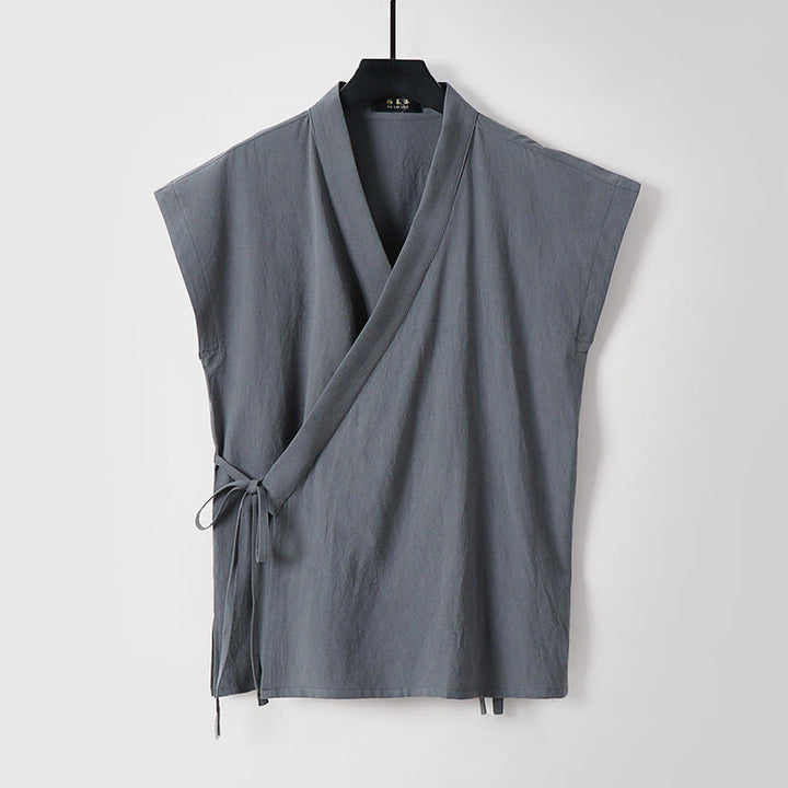 Buddha Stones Gilet estivo da uomo in cotone e lino, senza maniche, con scollo a V e tinta unita - Grigio - US/UK/AU56，EU66 (9XL) - image 0