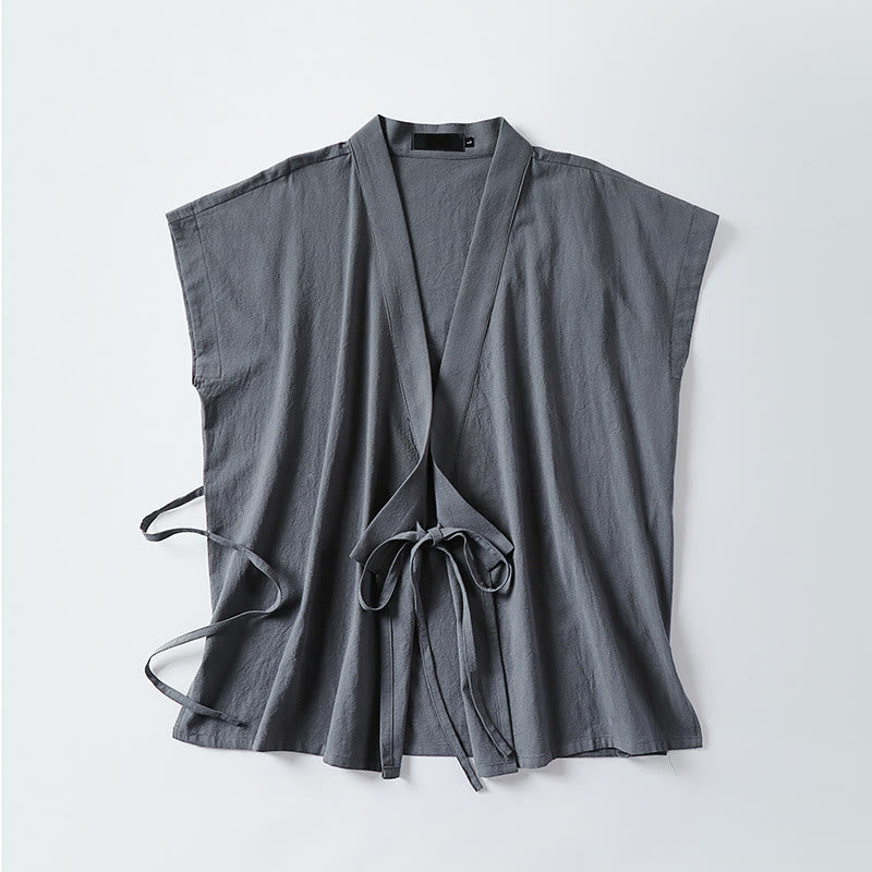 Buddha Stones Gilet estivo da uomo in cotone e lino, senza maniche, con scollo a V e tinta unita - image 1