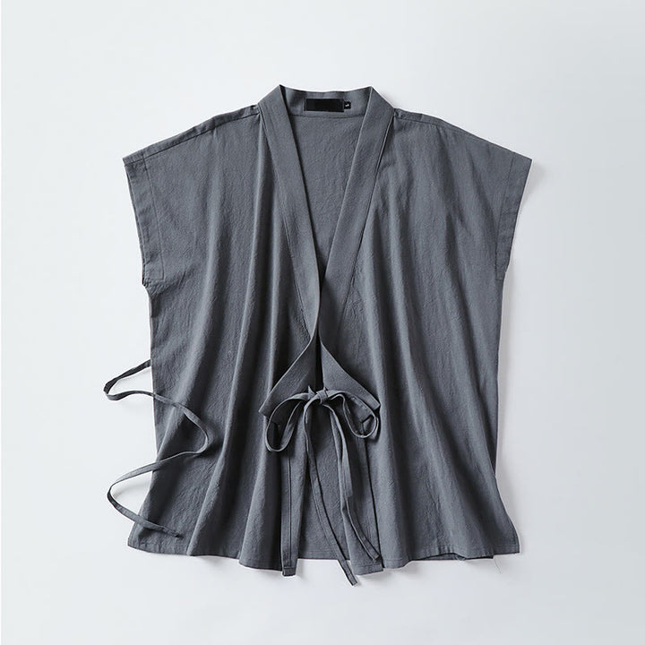 Buddha Stones Gilet estivo da uomo in cotone e lino, senza maniche, con scollo a V e tinta unita - image 1