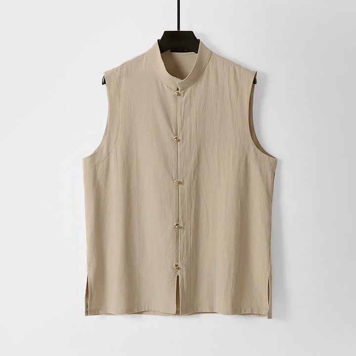 Buddha Stones Gilet senza maniche in cotone e lino da uomo con colletto rialzato, tinta unita, estivo - Grano - US/UK/AU54, EU64 (9XL) - image 6