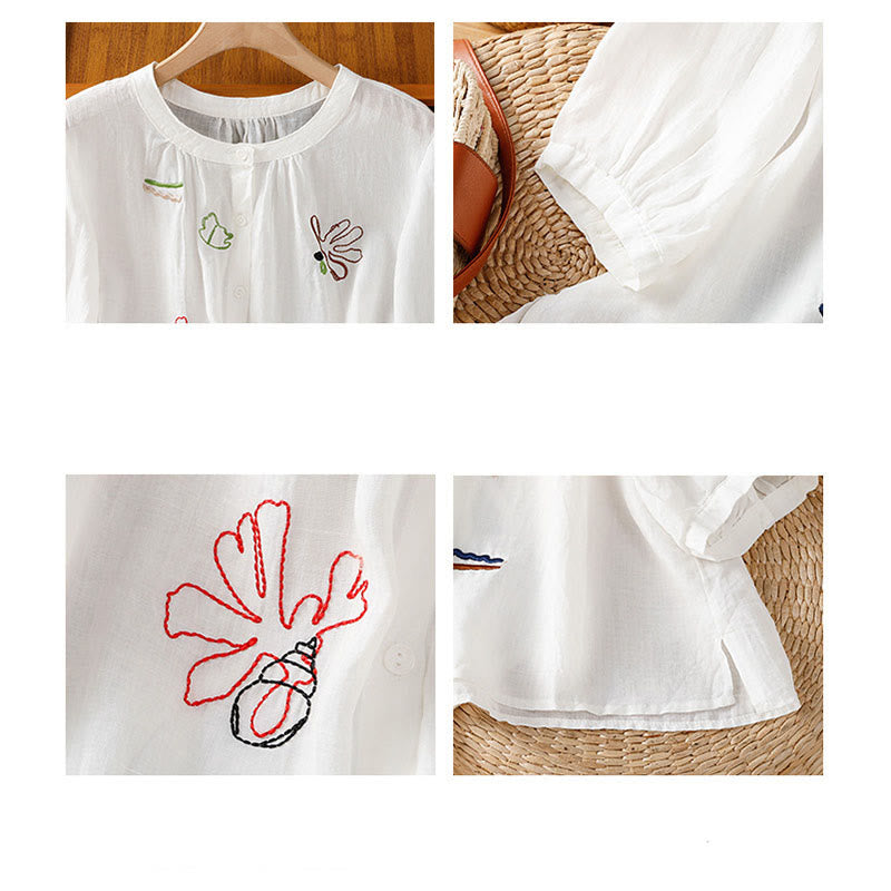 Buddha Stones Camicia da donna in poliestere con maniche corte e scollo rotondo e motivo a zucca corallo - image 17