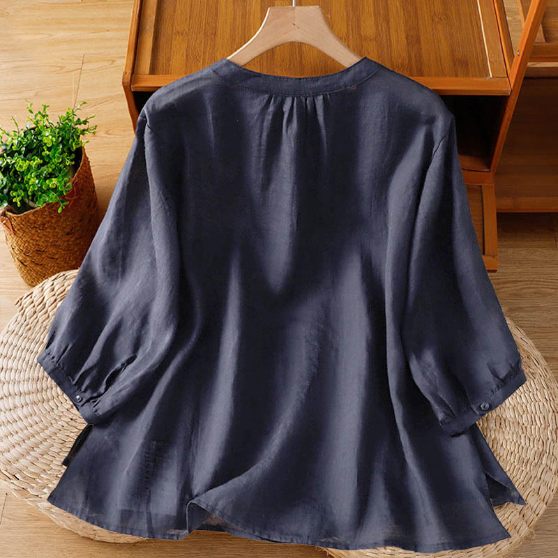 Buddha Stones Camicia da donna in poliestere con maniche corte e scollo rotondo e motivo a zucca corallo - image 1