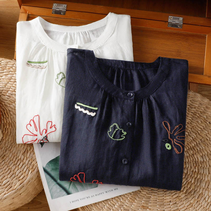 Buddha Stones Camicia da donna in poliestere con maniche corte e scollo rotondo e motivo a zucca corallo - image 19