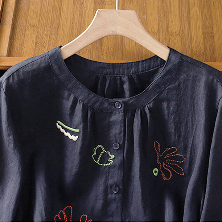 Buddha Stones Camicia da donna in poliestere con maniche corte e scollo rotondo e motivo a zucca corallo - image 2