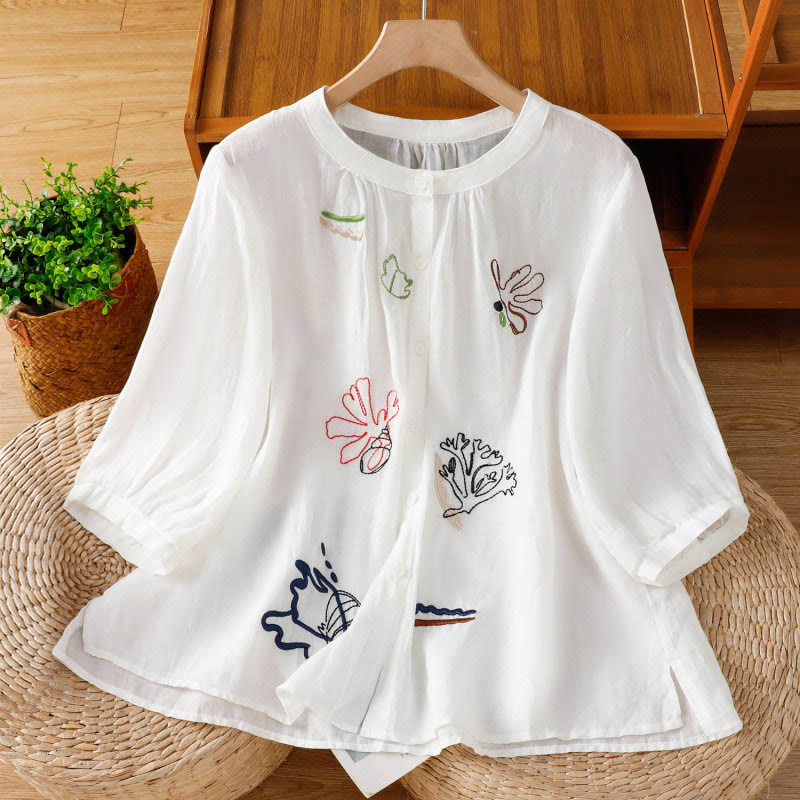 Buddha Stones Camicia da donna in poliestere con maniche corte e scollo rotondo e motivo a zucca corallo - Bianco - US8-10, UK/AU12-14, EU40-42 (2XL) - image 8
